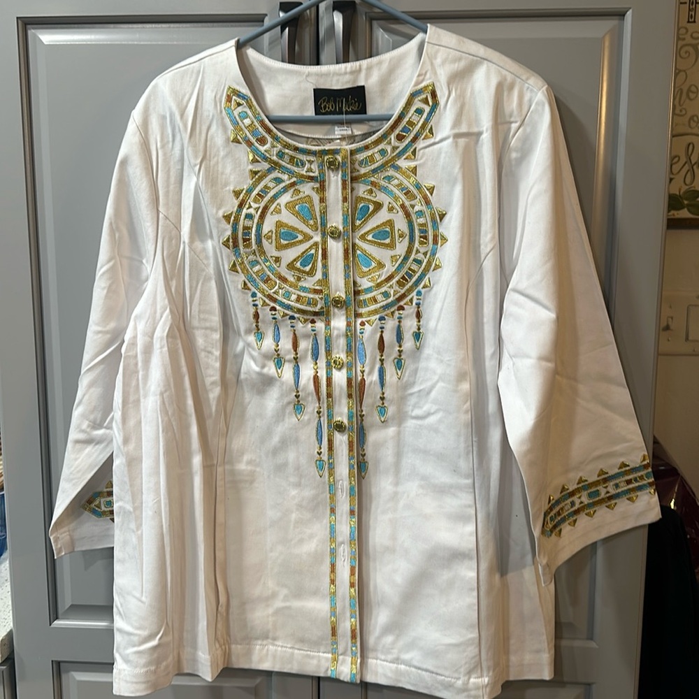 Bob Mackie - cruise wear, Mayan design influenced jacket
